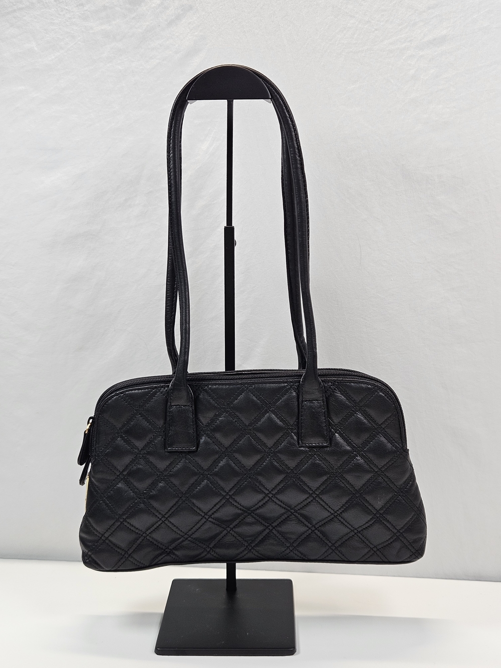 Vintage Etienne Aigner Black Quilted Leather Satchel Bowler Shoulder Bag Purse